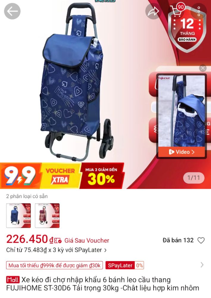 Xe kéo hàng cầm tay gấp gọn 2 bánh